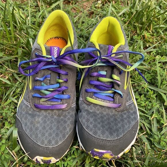 Reebok Women's Sneakers - Gray with Purple and Yellow Accents - Picture 8 of 8